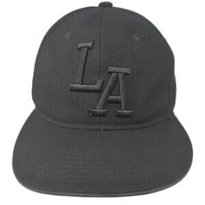 LA Fitted Baseball Cap Solid Black 7 1/8 Embroidered Vent Holes Decky